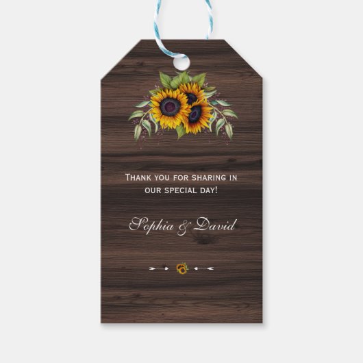 ロマンチックな水の色ひまわりウッドズ結婚ーズ ギフトタグ (正面)