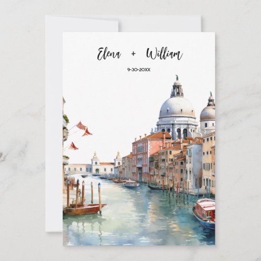 ロマンチックな水の色イタリアの目的地の結婚式 招待状 (裏面)
