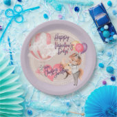 ロマンチックな水の色バレンタインデーキツネオン紫 ペーパープレート (パーティー)