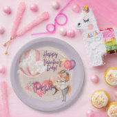 ロマンチックな水の色バレンタインデーキツネオン紫 ペーパープレート (パーティー)