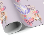 ロマンチックな水の色バレンタインデーキツネオン紫 ラッピングペーパー (ロールコーナー)