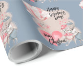 ロマンチックな水の色バレンタインラブブンニオンブルー ラッピングペーパー (ロールコーナー)