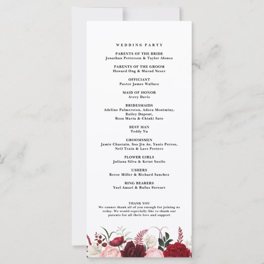 ロマンチックな水の色バーガンディフローラプログラム (裏面)