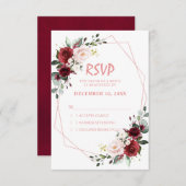 ロマンチックな水の色バーガンディフローラ幾何学的バラ 出欠カード (正面/裏面)