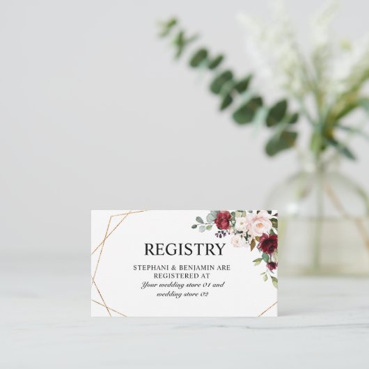 ロマンチックな水の色バーガンディフローラ幾何学的 エンクロージャーカード (スタンド正面)