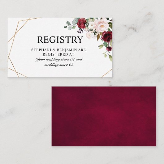 ロマンチックな水の色バーガンディフローラ幾何学的 エンクロージャーカード (正面/裏面)