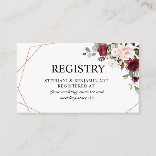 ロマンチックな水の色バーガンディフローラ幾何学的 エンクロージャーカード (正面)