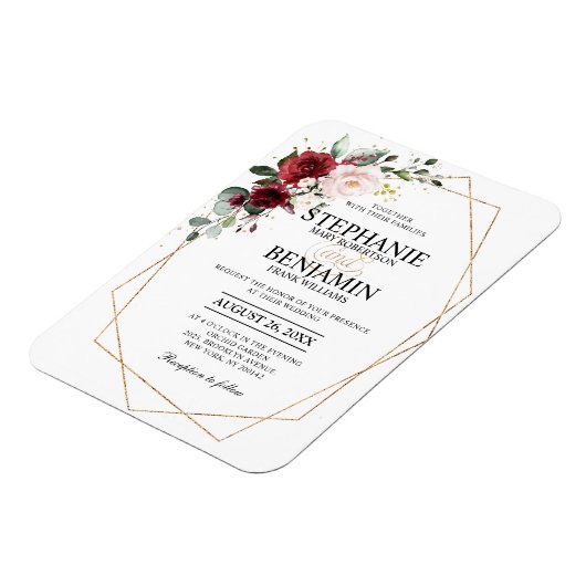 ロマンチックな水の色バーガンディフローラ幾何学的 マグネット (左側)