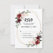 ロマンチックな水の色バーガンディフローラ幾何学的 出欠カード (正面)