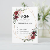 ロマンチックな水の色バーガンディフローラ幾何学的 出欠カード (スタンド正面)