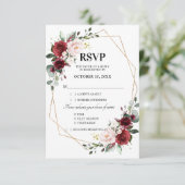 ロマンチックな水の色バーガンディフローラ幾何学的 出欠カード (スタンド正面)