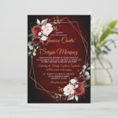 ロマンチックな水の色バーガンディフローラ幾何学的 招待状 (スタンド正面)