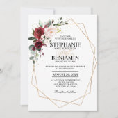 ロマンチックな水の色バーガンディフローラ幾何学的 招待状 (正面)