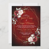 ロマンチックな水の色バーガンディフローラ幾何学的 招待状 (正面)