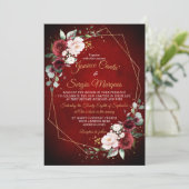 ロマンチックな水の色バーガンディフローラ幾何学的 招待状 (スタンド正面)