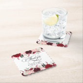 ロマンチックな水の色バーガンディフローラ結婚ズ ペーパーコースター (インサイチュ)