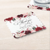 ロマンチックな水の色バーガンディフローラ結婚ズ ペーパーコースター (アングル)