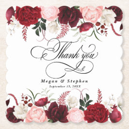 ロマンチックな水の色バーガンディフローラ結婚ズ ペーパーコースター