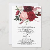 ロマンチックな水の色バーガンディフローラ結婚ズ 招待状 (正面)