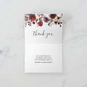 ロマンチックな水の色バーガンディーレッドネイビーバラフローラ サンキューカード (内部)