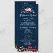 ロマンチックな水の色バーガンディーレッドネイビーバラフローラ プログラム (正面/裏面)