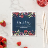 ロマンチックな水の色バーガンディーレッドネイビーフローラ スタンダードカクテルナプキン (インサイチュ)