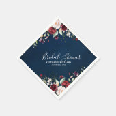 ロマンチックな水の色バーガンディーレッドネイビーフローラ スタンダードカクテルナプキン (角)
