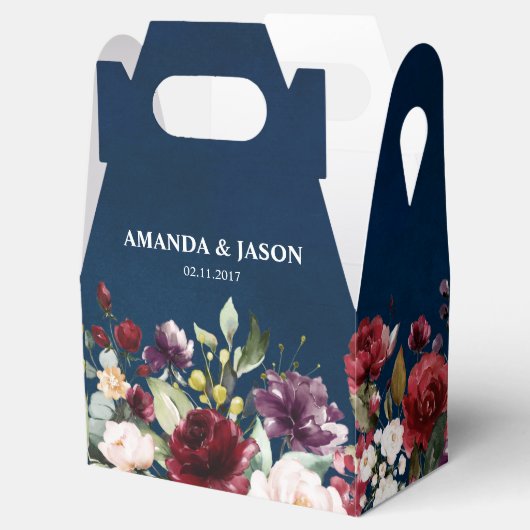 ロマンチックな水の色バーガンディーレッドネイビーフローラ フェイバーボックス (オープン)