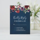 ロマンチックな水の色バーガンディーレッドネイビーフローラ 出欠カード (スタンド正面)