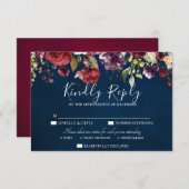 ロマンチックな水の色バーガンディーレッドネイビーフローラ 出欠カード (正面/裏面)