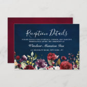 ロマンチックな水の色バーガンディーレッドネイビーフローラ 招待状 (正面/裏面)