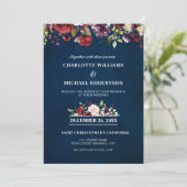 ロマンチックな水の色バーガンディーレッドネイビーフローラ 招待状 (スタンド正面)