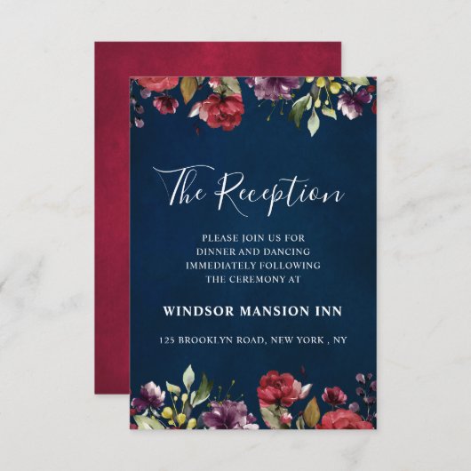 ロマンチックな水の色バーガンディーレッドビービーバラフローラ 招待状 (正面/裏面)