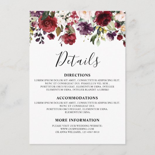 ロマンチックな水の色バーガンディーレッド赤面バラフローラ エンクロージャーカード (正面)