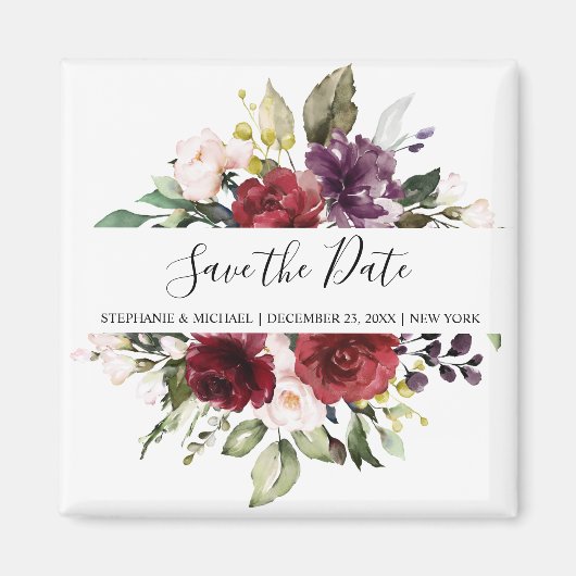 ロマンチックな水の色バーガンディーレッド赤面バラフローラ マグネット (正面)