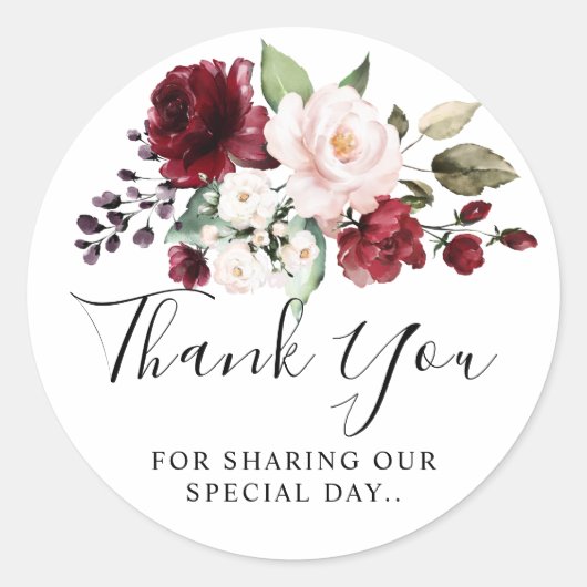 ロマンチックな水の色バーガンディーレッド赤面バラフローラ ラウンドシール (正面)