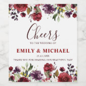 ロマンチックな水の色バーガンディーレッド赤面バラフローラ ワインラベル (シングルラベル)