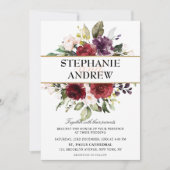 ロマンチックな水の色バーガンディーレッド赤面バラフローラ 招待状 (正面)