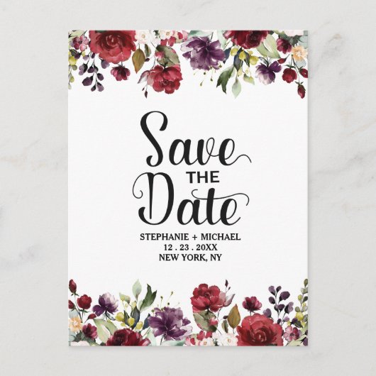 ロマンチックな水の色バーガンディーレッド赤面バラフローラ 案内ポストカード (正面)