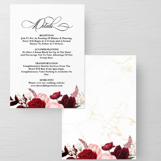 ロマンチックな水の色バーガンディ結婚フローラズシック エンクロージャーカード