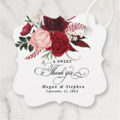 ロマンチックな水の色バーガンディ結婚フローラ フェイバータグ (裏面)