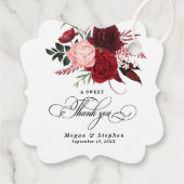 ロマンチックな水の色バーガンディ結婚フローラ フェイバータグ (裏面)