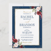 ロマンチックな水の色バーガン結婚ディのフローラ 招待状 (正面)