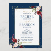 ロマンチックな水の色バーガン結婚ディのフローラ 招待状 (正面/裏面)