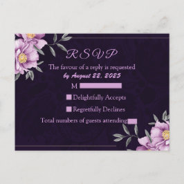 ロマンチックな水の色パープル牡丹ウェディングRSVP ポストカード