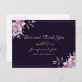 ロマンチックな水の色パープル牡丹結婚の感謝 ポストカード (正面/裏面)