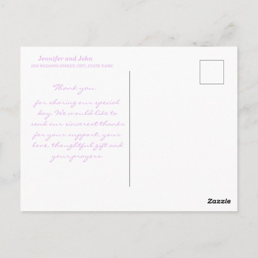 ロマンチックな水の色パープル牡丹結婚の感謝 ポストカード (裏面)