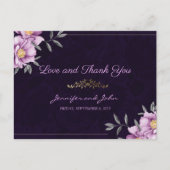 ロマンチックな水の色パープル牡丹結婚の感謝 ポストカード (正面)