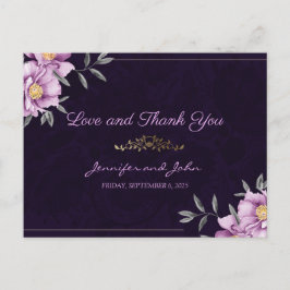 ロマンチックな水の色パープル牡丹結婚の感謝 ポストカード