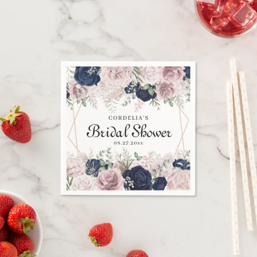 ロマンチックな水の色ピンクのバラブライダルシャワーの好意 スタンダードカクテルナプキン (インサイチュ)